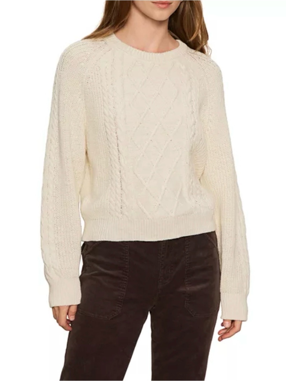 Sanctuary NWOT Ivory Cable Knit Cropped Pullover Sweater Size L